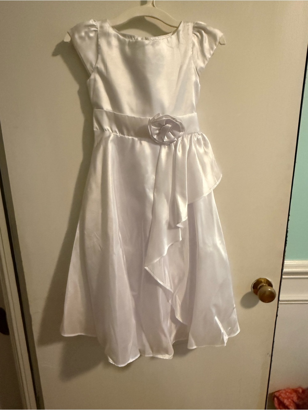 Girls White Satin Flower Waist Party Dress NWT